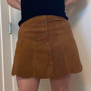 XS Scallop hem cognac suede mini skirt